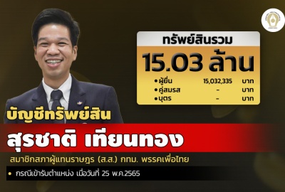 INFO : ทรัพย์สิน 15.03 ล.'สุรชาติ เทียนทอง' ส.ส.เพื่อไทย
