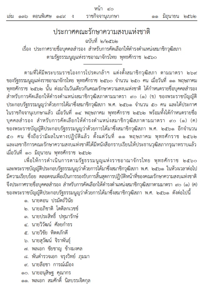 PIC รายชื่อสำรอง สว 1