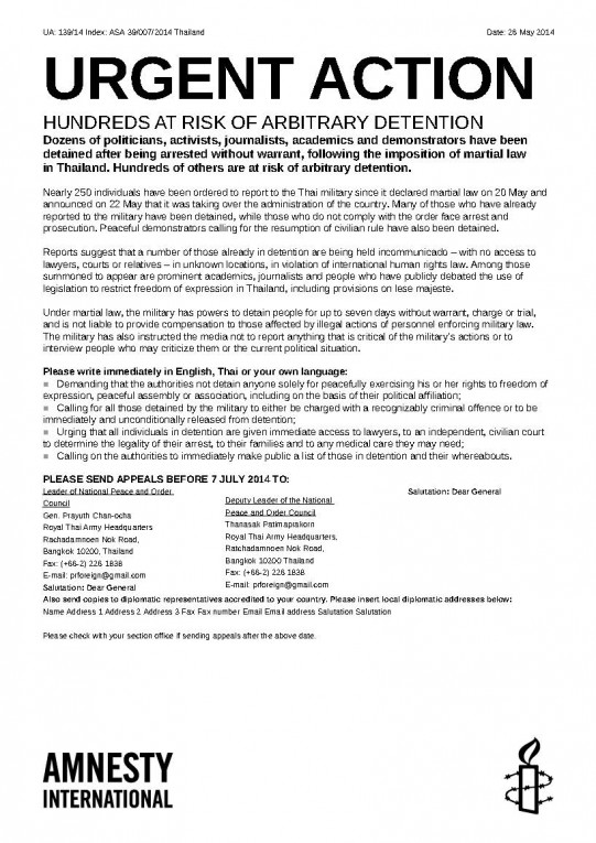 UA-Thailand - Hundreds at Risk of Arbitrary Detention Page 1